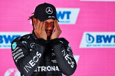 Lewis Hamilton (GBR) Mercedes AMG F1 in qualifying parc ferme.