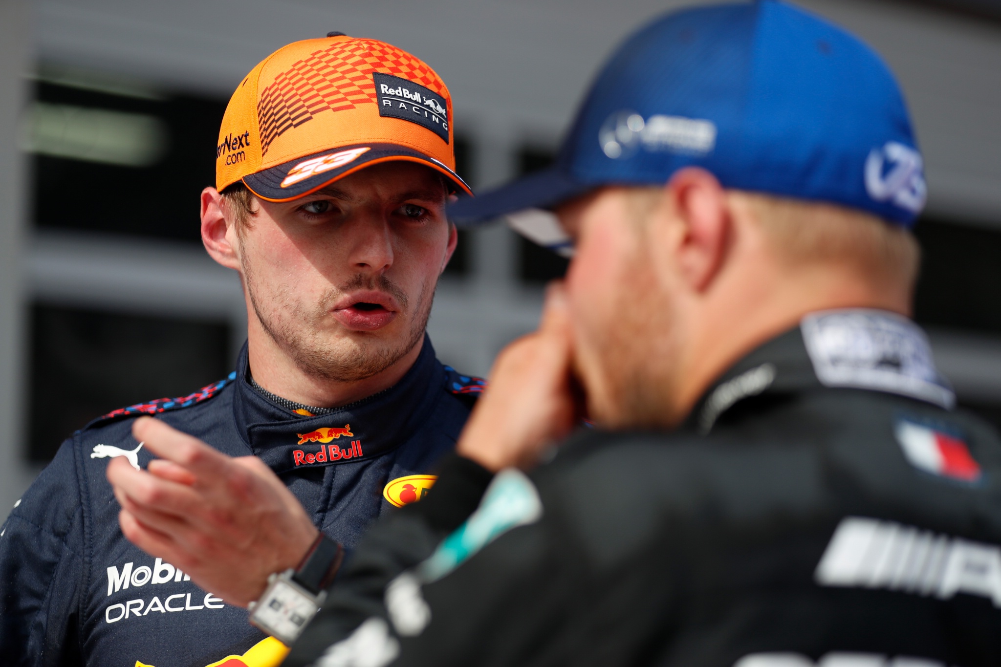 (L to R): race winner Max Verstappen (NLD) Red Bull Racing with second placed Valtteri Bottas (FIN) Mercedes AMG F1 in parc ferme.