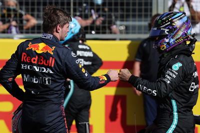 Max Verstappen (NLD) Red Bull Racing and Lewis Hamilton (GBR) Mercedes AMG F1.