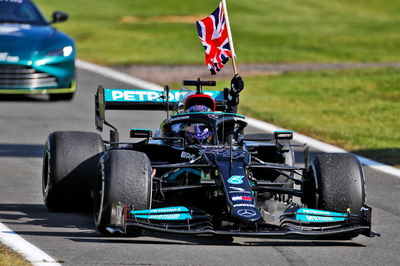 Race winner Lewis Hamilton (GBR) Mercedes AMG F1 W12 celebrates entering parc ferme.