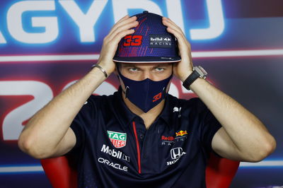 Max Verstappen (NLD) Red Bull Racing in the FIA Press Conference.