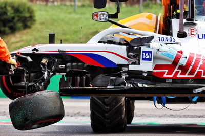 The Haas VF-21 of Mick Schumacher (GER) Haas F1 Team, who crashed in the second practice session.