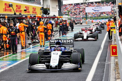 George Russell (GBR) Williams Racing FW43B in the pits as the race is stopped.