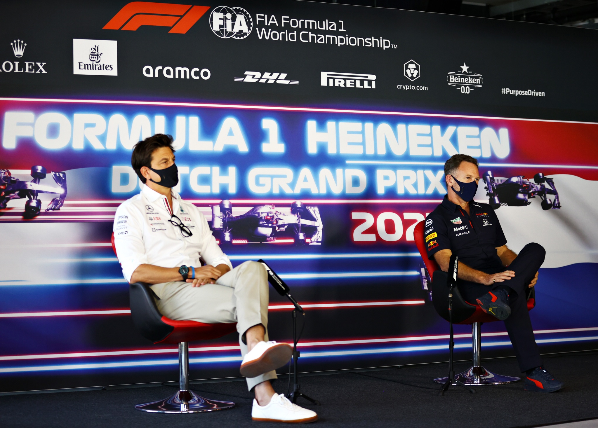(L to R): Toto Wolff (GER) Mercedes AMG F1 Shareholder and Executive Director and Christian Horner (GBR) Red Bull Racing Team Principal in the FIA Press Conference.