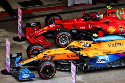 Pole sitter Lando Norris (GBR) McLaren MCL35M and second placed Carlos Sainz Jr (ESP) Ferrari SF-21 in qualifying parc ferme.