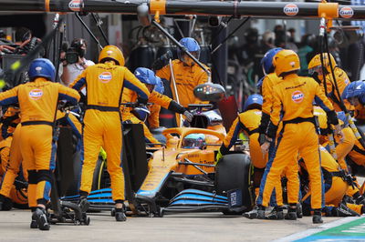 Daniel Ricciardo (AUS) McLaren MCL35M makes a pit stop.