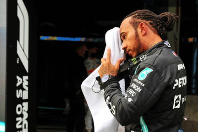 Fastest in qualifying Lewis Hamilton (GBR) Mercedes AMG F1 in parc ferme.