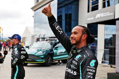 Fastest in qualifying Lewis Hamilton (GBR) Mercedes AMG F1 in parc ferme.