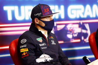 Max Verstappen (NLD) Red Bull Racing in the post race FIA Press Conference.