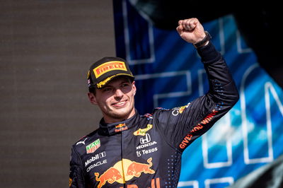 Race winner Max Verstappen (NLD) Red Bull Racing celebrates on the podium.