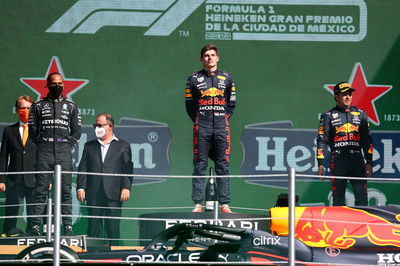 1st place Max Verstappen (NLD) Red Bull Racing RB16B, 2nd place Lewis Hamilton (GBR) Mercedes AMG F1 W12 and 3rd place Sergio Perez (MEX) Red Bull Racing.