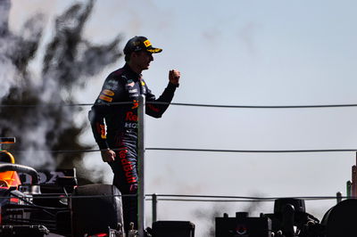 Race winner Max Verstappen (NLD) Red Bull Racing celebrates on the podium.