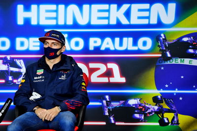 Max Verstappen (NLD) Red Bull Racing in the FIA Press Conference.