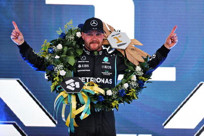 Valtteri Bottas (FIN) Mercedes AMG F1 celebrates finishing first in Sprint.