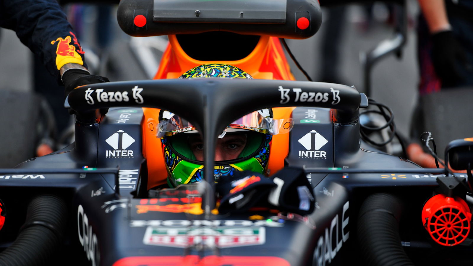 Max Verstappen (NLD) Red Bull Racing RB16B on the grid.