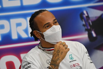 Lewis Hamilton (GBR) Mercedes AMG F1 in the FIA Press Conference.