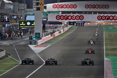 (L to R): Valtteri Bottas (FIN) Mercedes AMG F1 W12, Yuki Tsunoda (JPN) AlphaTauri AT02, and Lance Stroll (CDN) Aston Martin F1 Team AMR21, battle for position.