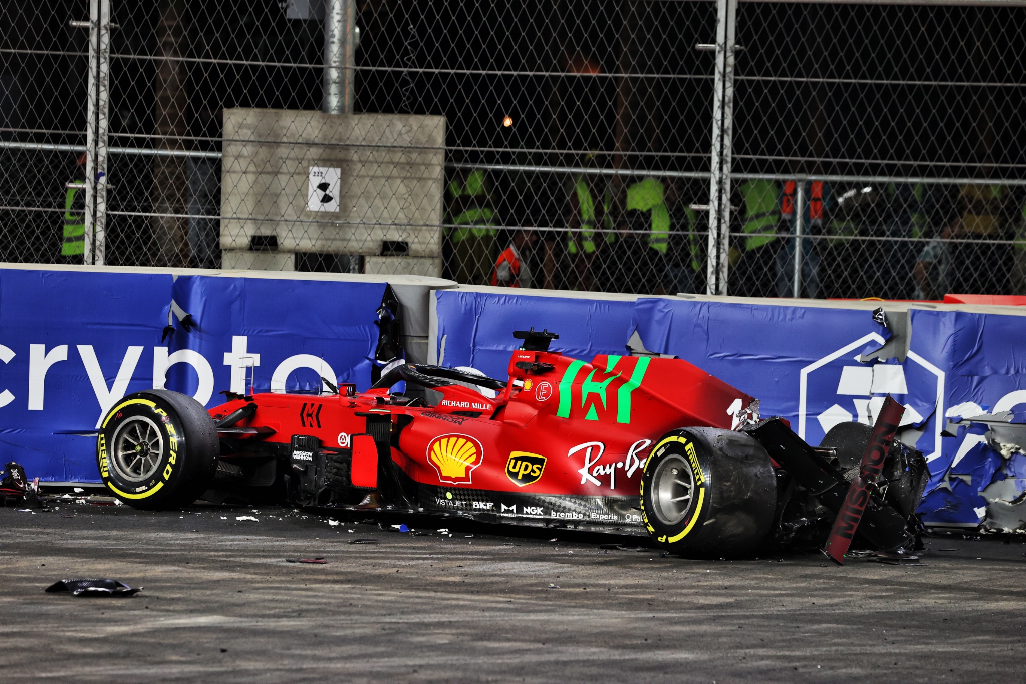 The damaged Ferrari SF-21 of Charles Leclerc (MON) after he crashed in the second practice session.