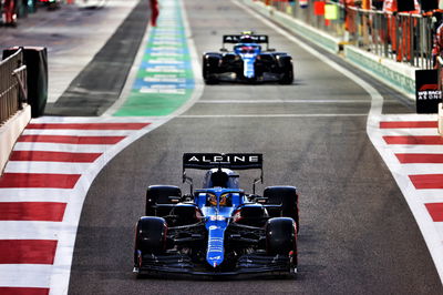 Fernando Alonso (ESP) Alpine F1 Team A521 leads team mate Esteban Ocon (FRA) Alpine F1 Team A521 out of the pits.