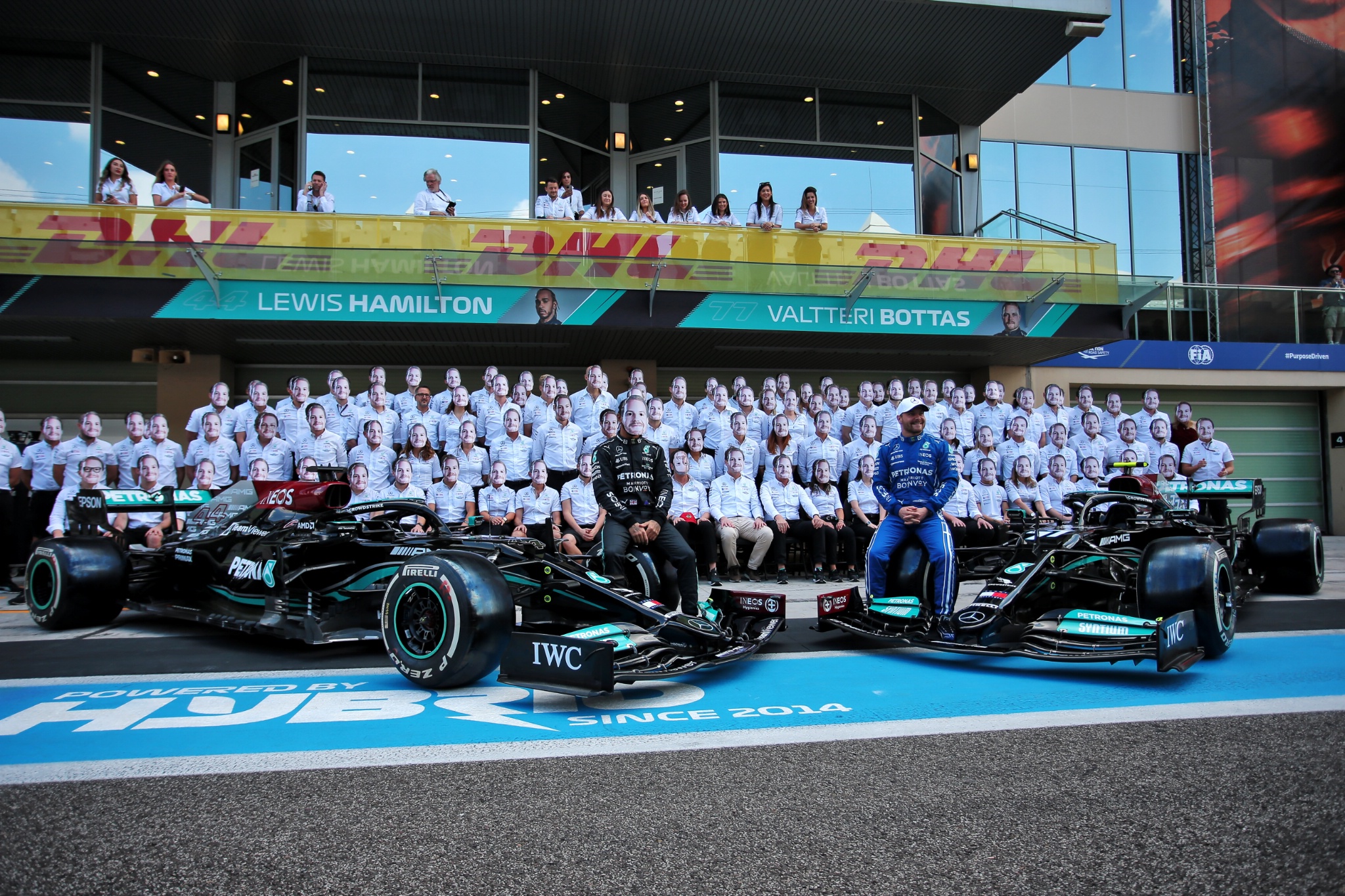 p(L to R): Lewis Hamilton (GBR) Mercedes AMG F1 and Valtteri Bottas (FIN) Mercedes AMG F1 at a team photograph.