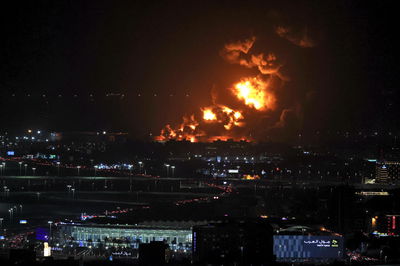 Circuit atmosphere - fire following a missile strike on an Aramco oil facility.