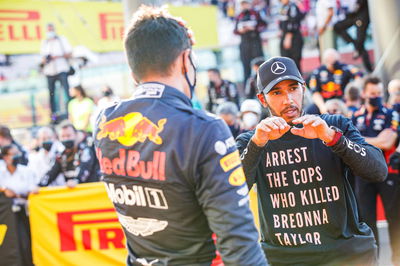 Race winner Lewis Hamilton (GBR) Mercedes AMG F1 in parc ferme with third placed Alexander Albon (THA) Red Bull Racing.