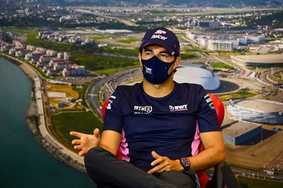 Sergio Perez (MEX) Racing Point F1 Team in the FIA Press Conference.