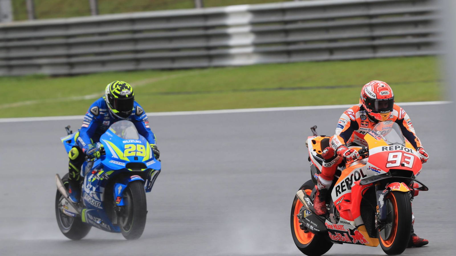 Marquez takes wet Sepang pole despite fall