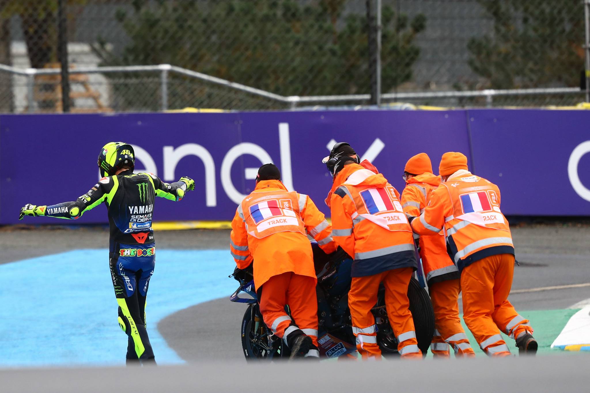Valentino Rossi after crash , MotoGP race, French MotoGP. 11 October 2020