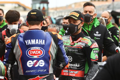 Garrett Gerloff and Jonathan Rea after race incident, Aragon WorldSBK Race2, 2021