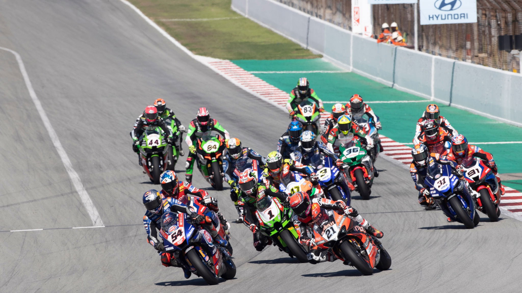 Toprak Razgatlioglu, Michael Ruben Rinaldi and Jonathan Rea, Race start, Catalunya WorldSBK Race2, 19 September 2021