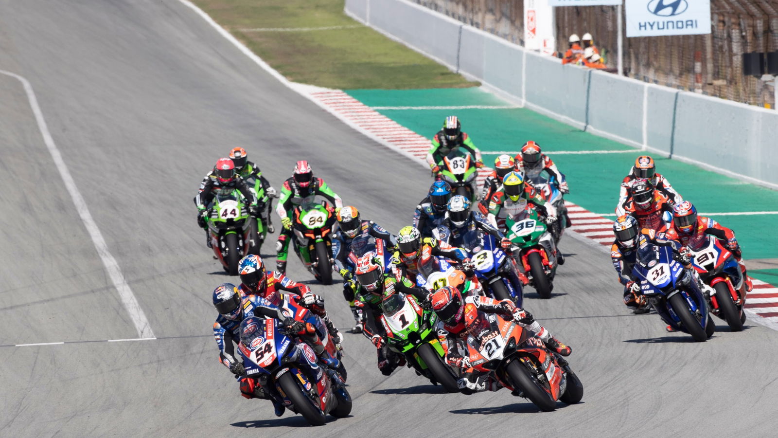 Toprak Razgatlioglu, Michael Ruben Rinaldi and Jonathan Rea, Race start, Catalunya WorldSBK Race2, 19 September 2021