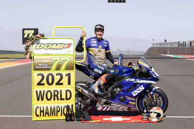 Dominique Aegerter celebrates winning the World Championship, WorldSSP Race2, 17 October 2021