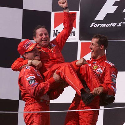 World Champions: Michael, Ferrari and Bridgestone.