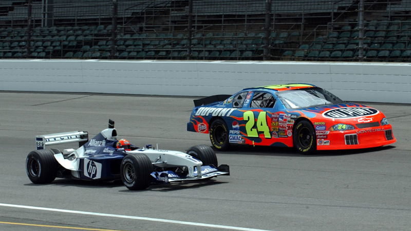 Montoya and Gordon enjoy race car swap.
