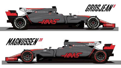 Haas VF17 displaying a revised livery for the Spanish GP