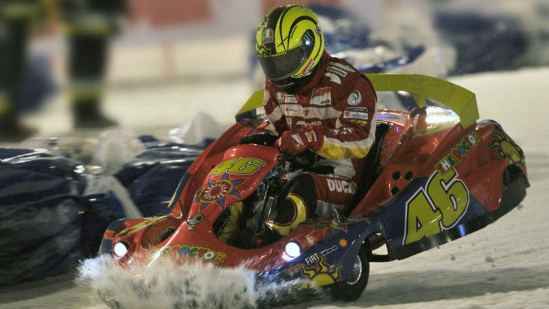Rossi races on ice, Alonso wins