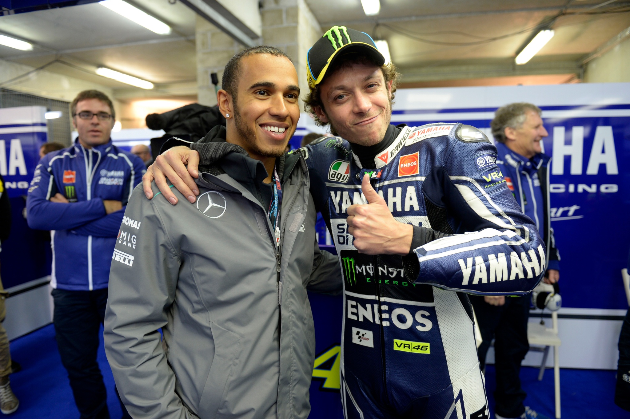 Hamilton and Rossi, French MotoGP 2013