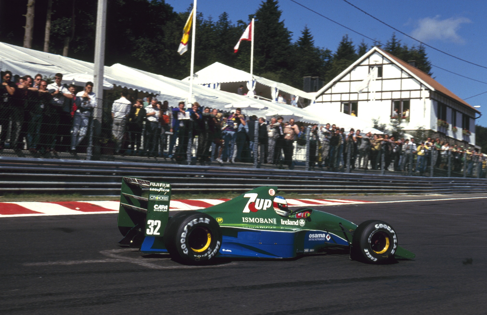 1991 Formula One World Championship, Belgian Grand Prix, Spa Francorchamps, 25th August 1991.Michael Schumacher enters