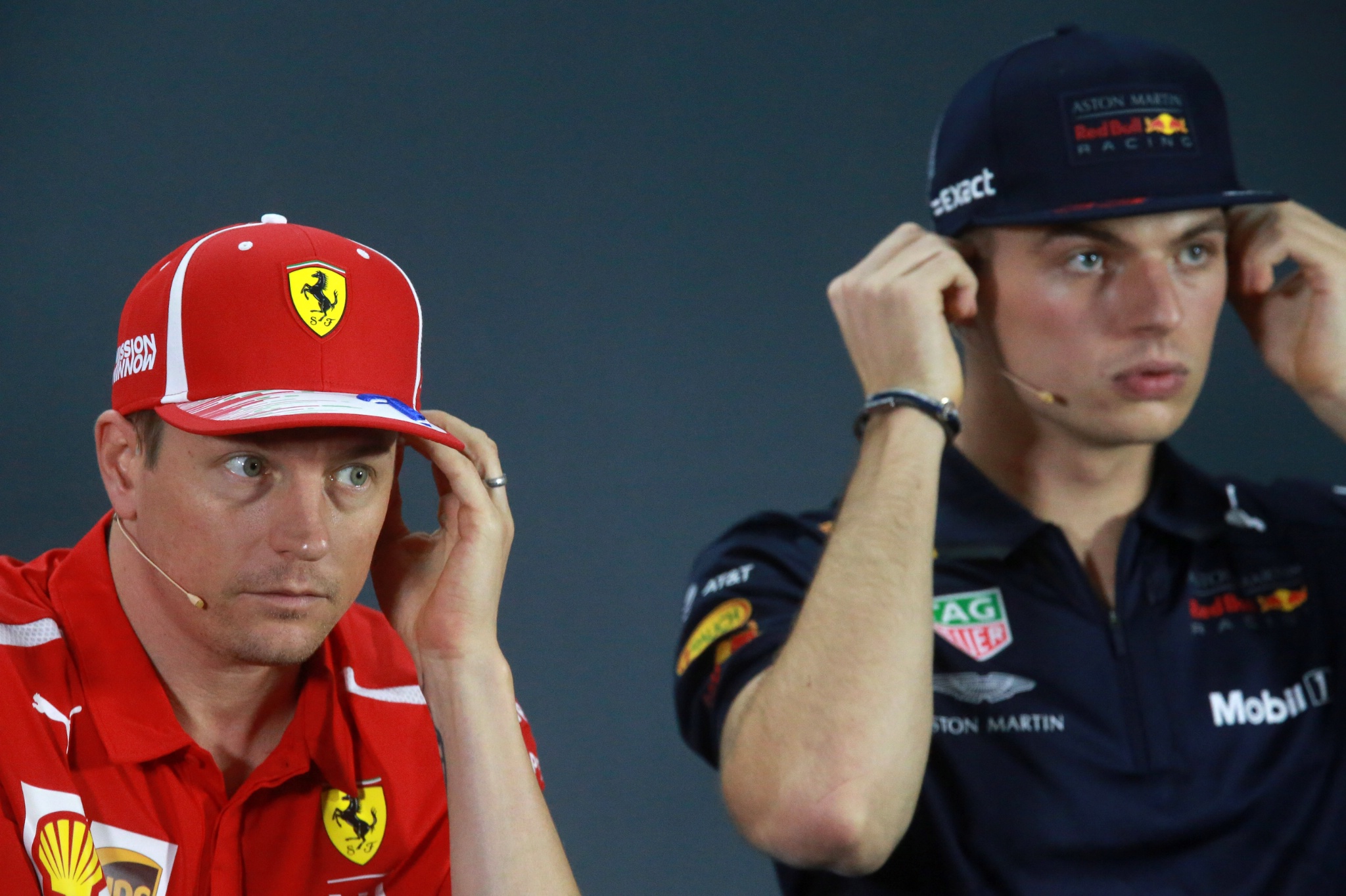  - Konferensi pers, Kimi Raikkonen (FIN) Scuderia Ferrari SF71H dan Max Verstappen (NED) Red Bull Racing