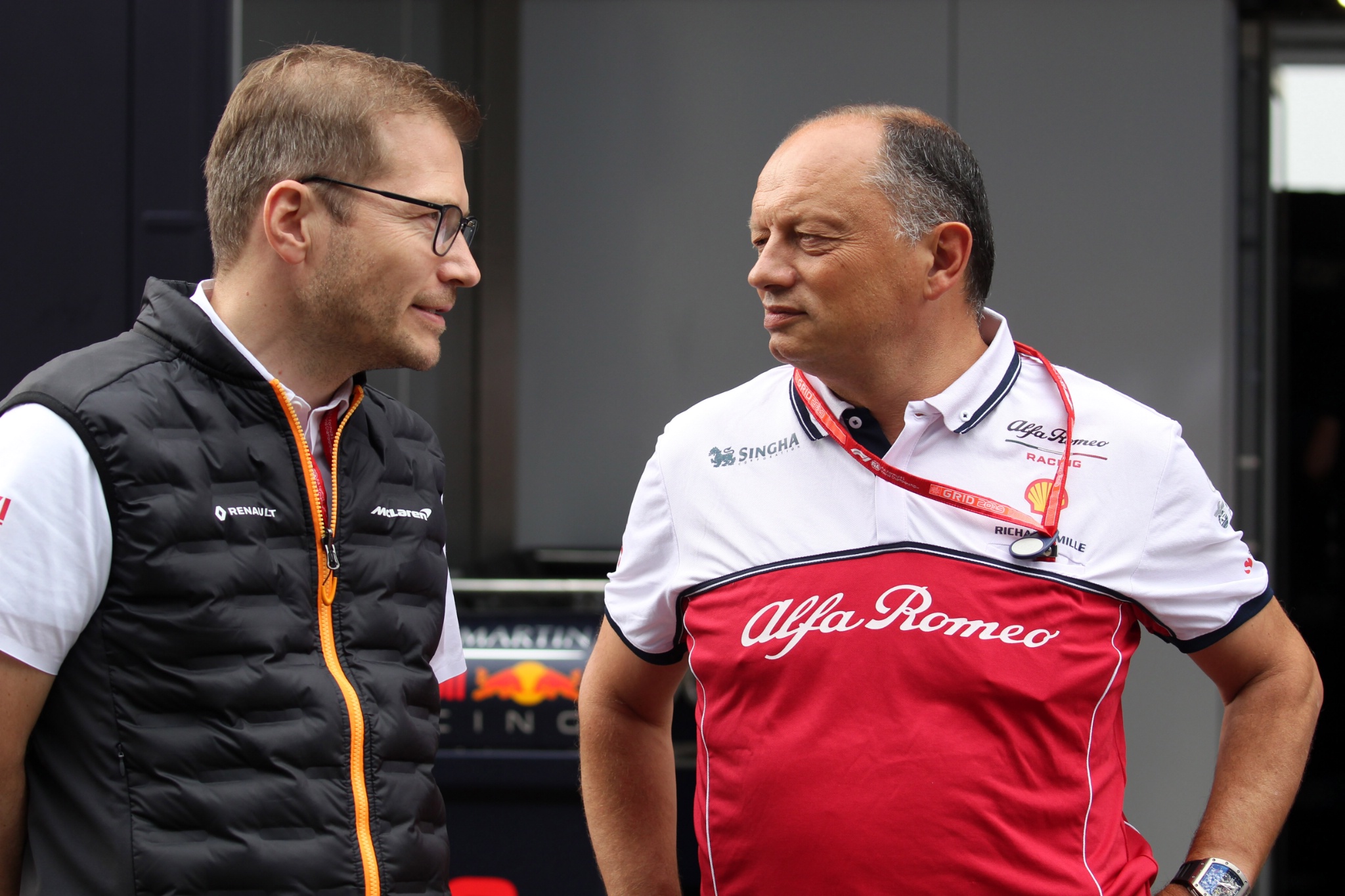  - Andreas Seidl, McLaren Team Principal and Frederic Vasseur (FRA) Alfa Romeo Racing, Team
