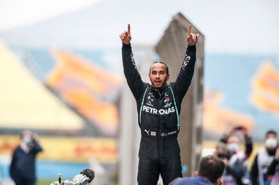 Race winner and World Champion Lewis Hamilton (GBR) Mercedes AMG F1 celebrates in parc