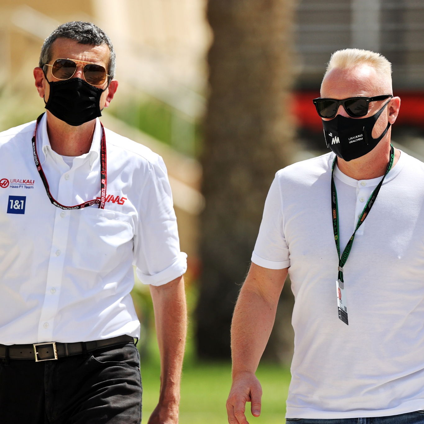 (L to R): Guenther Steiner (ITA) Haas F1 Team Prinicipal with Dmitry Mazepin (RUS) Uralchem