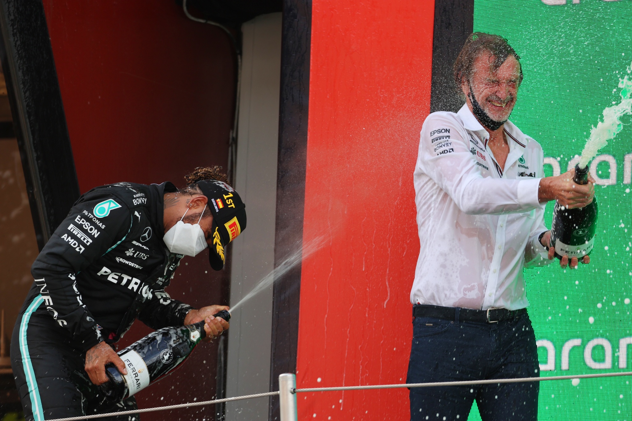 1st place Lewis Hamilton (GBR) Mercedes AMG F1 with Sir Jim Ratcliffe Chief Executive Officer of