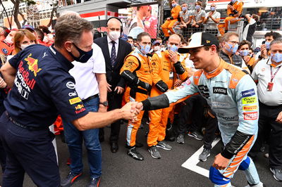 (L to R): Christian Horner (GBR) Red Bull Racing Team Principal with third placed Lando Norris (GBR) McLaren in parc