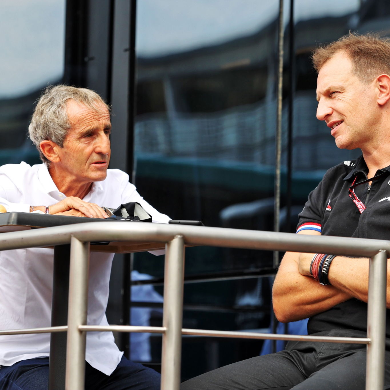 (L to R): Alain Prost (FRA) Alpine F1 Team