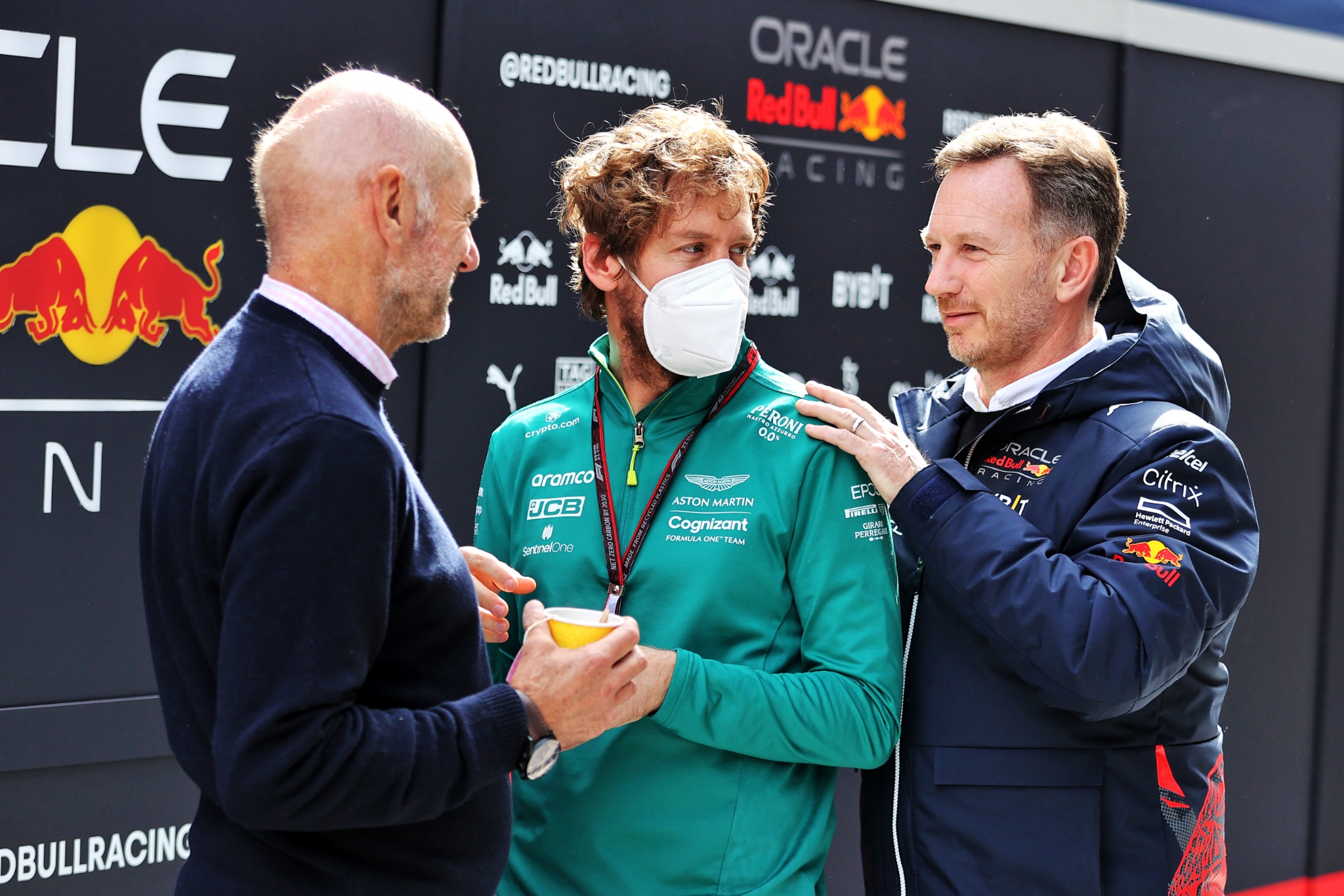 (L to R): Adrian Newey (GBR) Red Bull Racing Chief Technical Officer with Sebastian Vettel (GER) Aston Martin F1 Team and