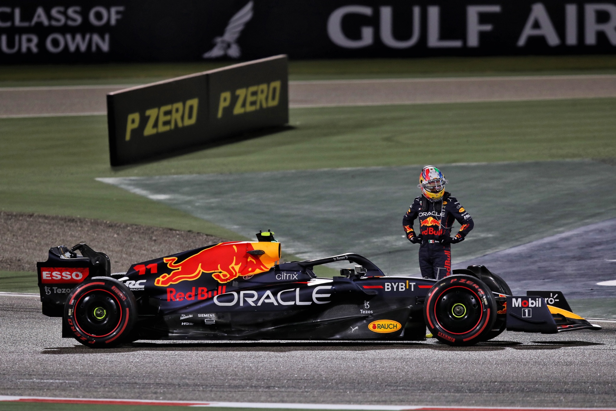 Sergio Perez (MEX) Red Bull Racing RB18 retired from the