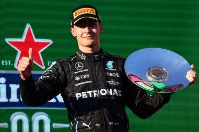 Tempat ketiga George Russell (GBR) Mercedes AMG F1. Kejuaraan Dunia Formula 1, Rd 3, Grand Prix Australia, Albert Park,