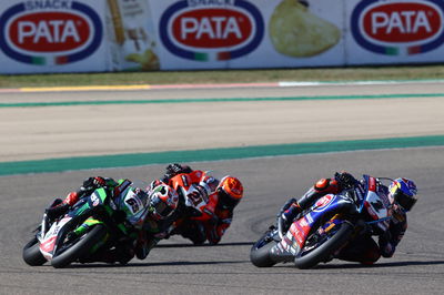 Toprak Razgatlioglu, Jonathan Rea dan Michael Ruben Rinaldi, Aragon WorldSBK Superpole Race, 10 April